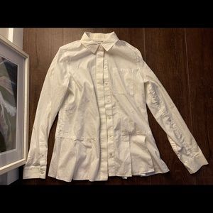 Lacoste white cotton button-up shirt blouse with pocket & pleated bottom